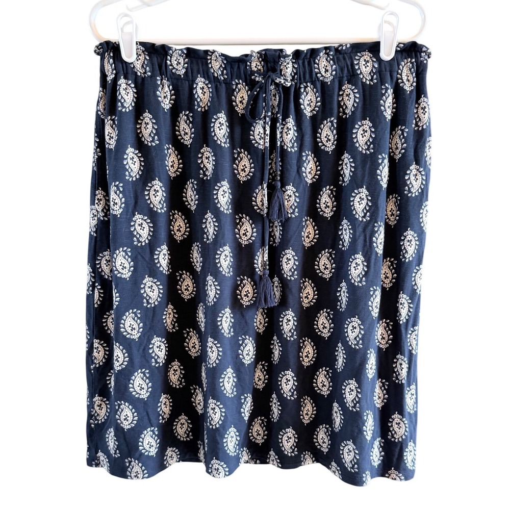 Jjill Skirt Size M Petite Navy Paisley Print Elastic Tie Waist Mini Skirt Rayon